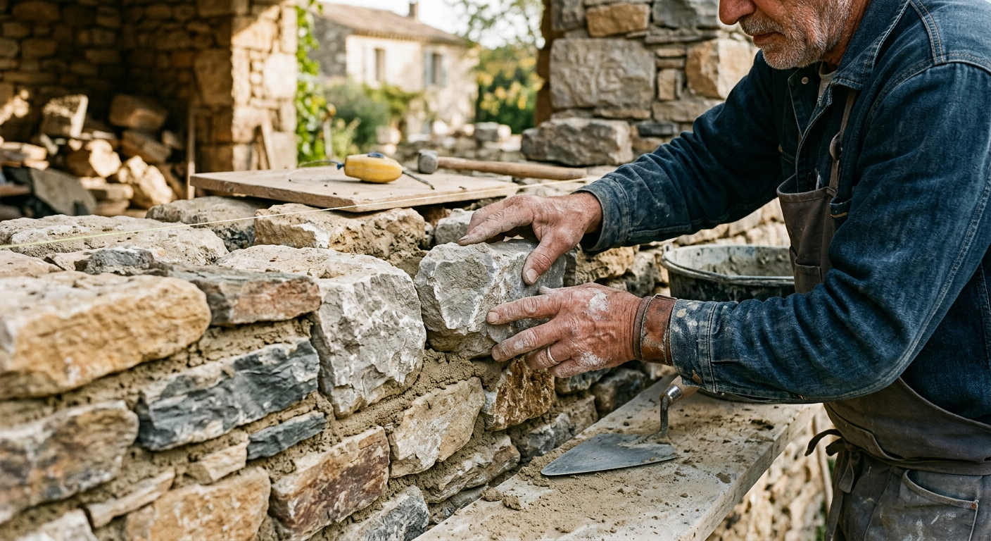 Artisan maçon au travail